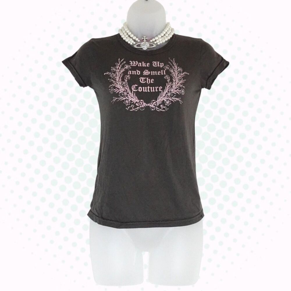 Vintage Y2K Brown Juicy Couture "Wake Up & Smell The Couture" T-Shirt Size P/XS